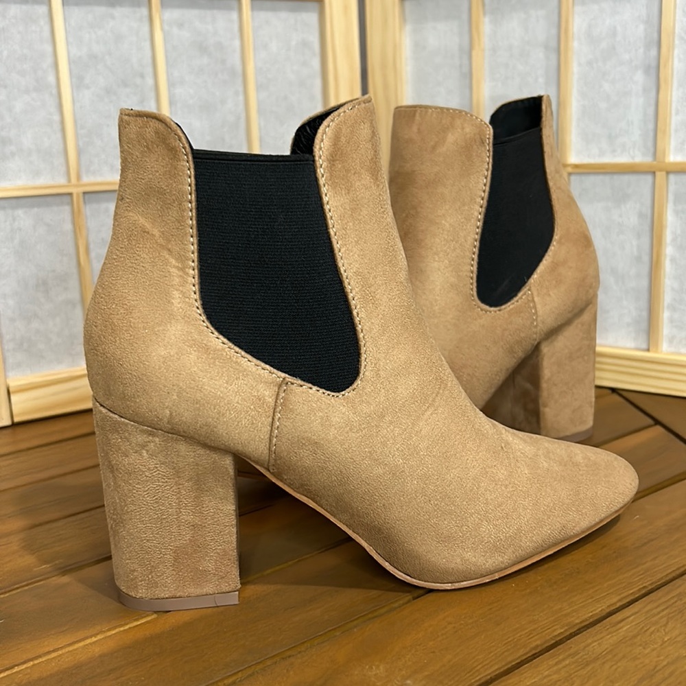 Tan Chunky Heel Booties